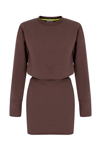 La Sarta Luna Rochie de transpirație cu mânecă lungă, cu tiv elastic, cu talie maro, mini ovală