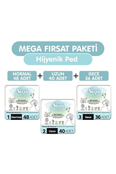 Sleepy Bio Natural Premium Plus Hijyenik Ped 124 Adet Ped Mega Fırsat Paketi