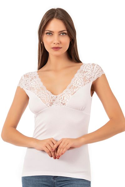 ÖZKAN underwear قميص داخلي نسائي من Özkan 24205 مصنوع من القطن بأكمام قصيرة ودانتيل