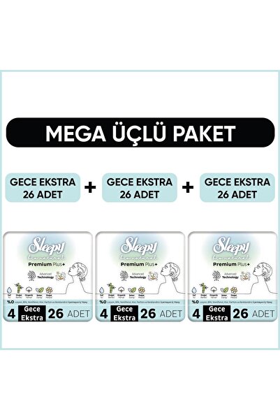 Sleepy Bio Natural Premium Plus Hijyenik Ped Mega Paket Gece Extra 26X3 (78 Adet)