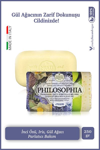Nesti Dante Philosophia Cream Solid Soap 250 Gr |   Brightening and Moisturizing |   Pearl Extract, Iris, Rose