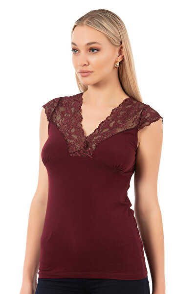 ÖZKAN underwear Özkan 24205 Women's Cotton Short Sleeve Lace Knitted Undershirt