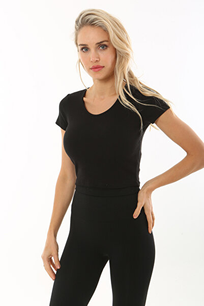 Rooted Γυναικείο μαύρο κοντομάνικο μπλουζάκι με λαιμόκοψη σε σχήμα V, ύφασμα ...