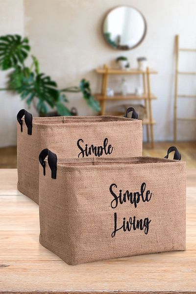 PRENDİ HOME Σετ αποθήκευσης Organizer 2 τεμαχίων Jute Simple Living Printed - Μικρό μέγεθος 15x25x18