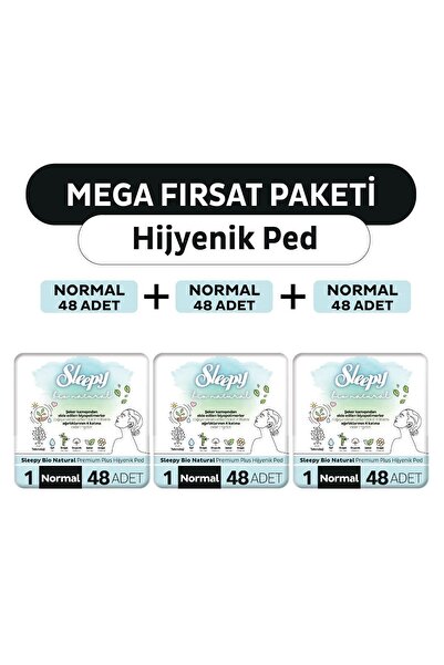 Sleepy Bio Natural Premium Plus Hijyenik Ped Mega Fırsat Paketi Normal 144 Adet