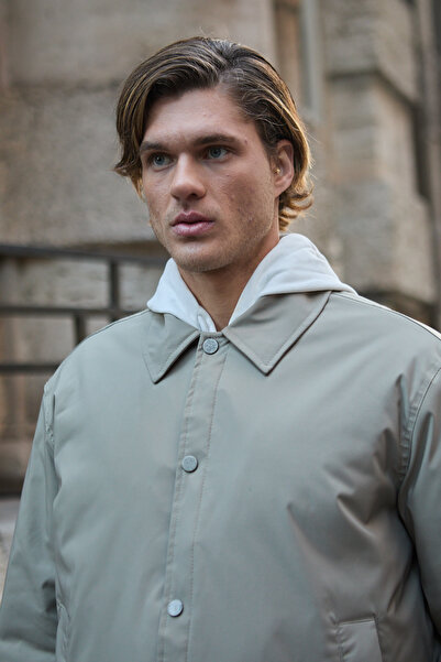 Danger Erkek Oversize Çıt Çıt kapamalı Bej Ceket Mont