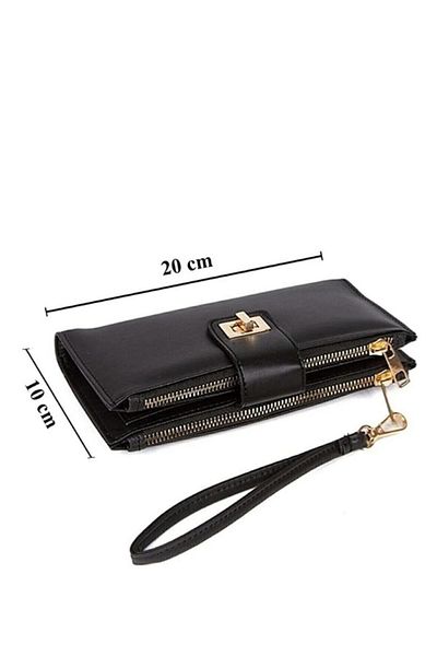 Newish Polo Women's Black Zipper Wallet Wrist Strap Wallet with Money Compartment Soft Textured Wallet with Lock