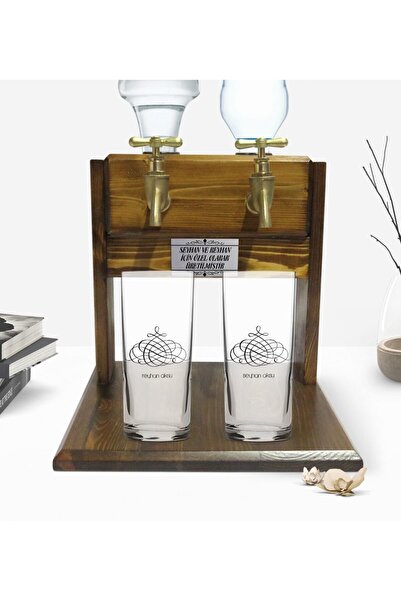 Bk Gift Kişiye Özel Renkli Baskılı İsimli İkili Rakı Bardağı ve Çift Musluklu...