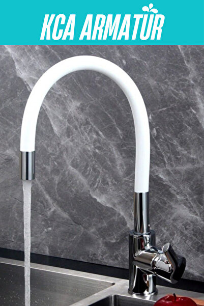 KCA ARMATÜR Mutfak Evye Batarya Borusu Hareketli Beyaz Renkli Slikon Spiral Boru