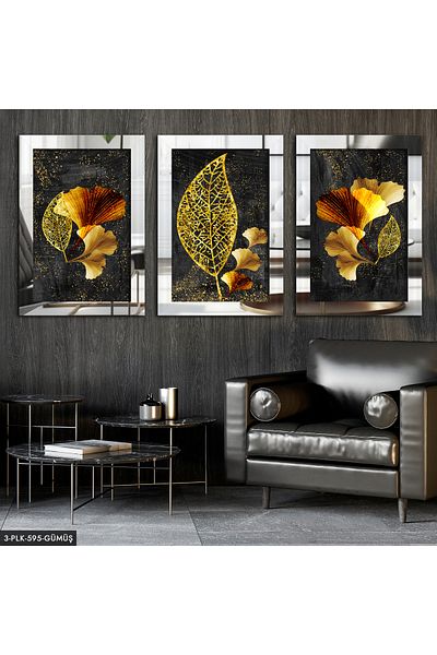 Evinemoda Pictură abstractă din plexiglas din argint 3 piese