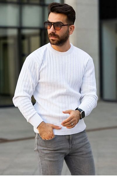 Black Sokak White Thessaloniki Crew Neck Knitwear Sweater