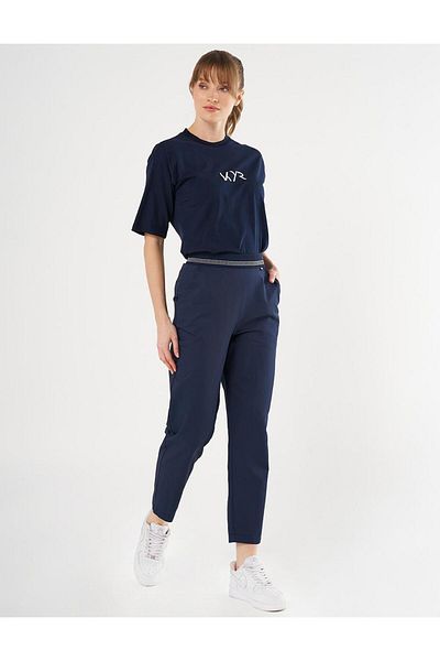 KYR Carrot Cut Trousers with Elastic Waist Dark Navy