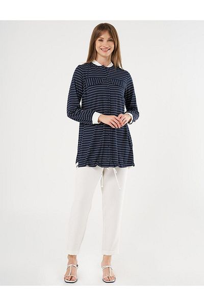 KYR Navy Blue Striped Cover Pocket Tunic