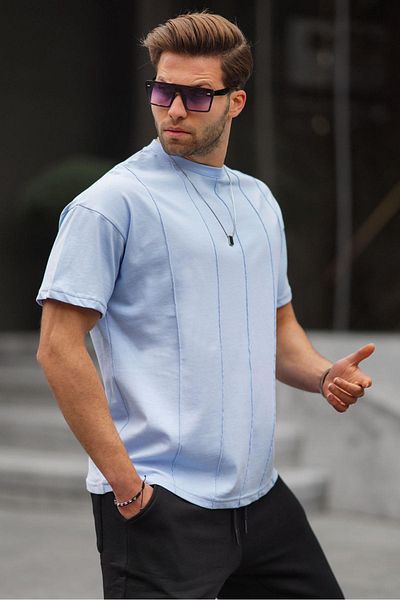 Madmext Pánské tričko Baby Blue Crew Neck 6175
