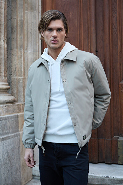 Danger Erkek Oversize Çıt Çıt kapamalı Bej Ceket Mont