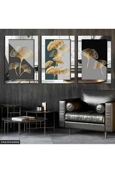 Evinemoda Pictură din plexiglas din argint floral 3 piese