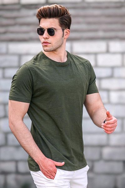 Madmext Pánské khaki základní tričko 5268