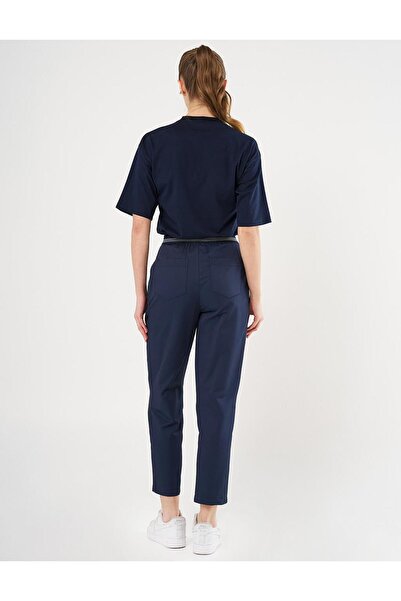 KYR Carrot Cut Trousers with Elastic Waist Dark Navy