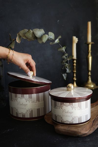 EVLE Elegance Pattern Metal Storage Container Set - Set of 2 (1.3 Lt - 2.9 Lt) Erb53V5