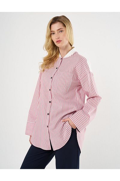 Kayra Single Pocket Red Cotton Blend Tunic