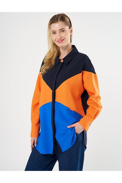 Kayra Dark Dark Blue Color Block Tunic