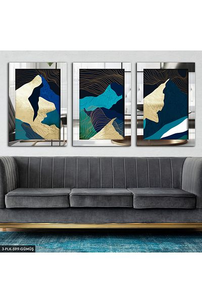 Evinemoda Pictură abstractă din plexiglas din argint 3 piese