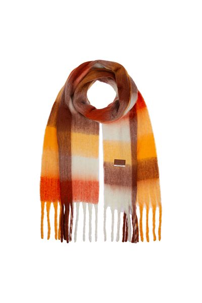 Nordbron Orange Shawl Checkered Tassel Detailed Soft Knitwear Women's Basic Setoon - Thick Winter