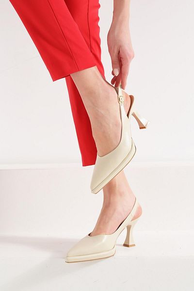 Beyond Women's Beige Samara Skin Pointed Heeled Leather Shoes 8cm Bynde605
