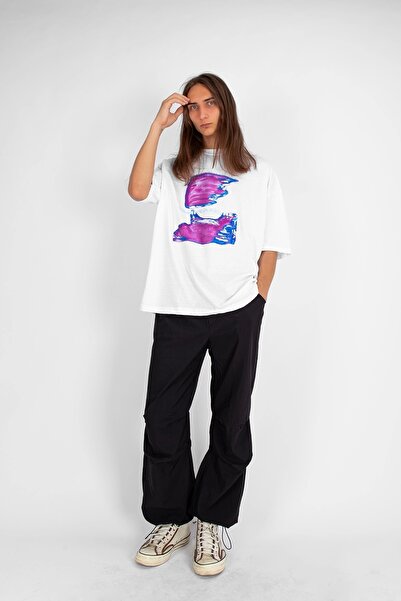 Sekizbiraltı Tricou alb unisex oversize cu imprimeu Temperature