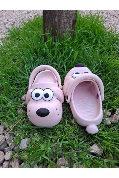polivizyon Children's Pink Cross Slippers with Cute Dog Figure Garden Slippers Beach Seaside Bathroom Slippers and Sandals