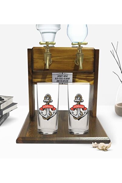 Bk Gift Kişiye Özel Renkli Baskılı Çapa Tasarımlı İkili Rakı Bardağı ve Çift ...