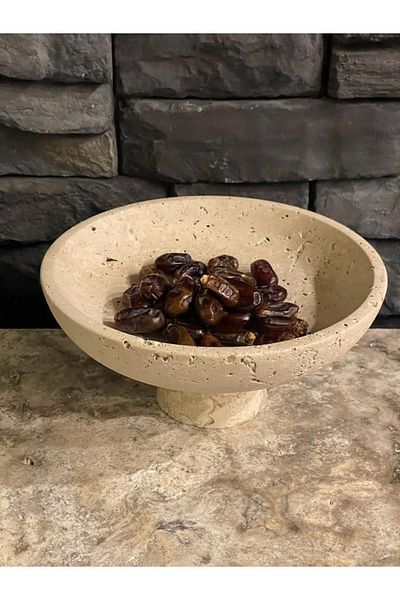 Polen Stone وعاء منشفة من الحجر الطبيعي باللون البيج من الترافرتين للاستخدام متعدد الأغراض