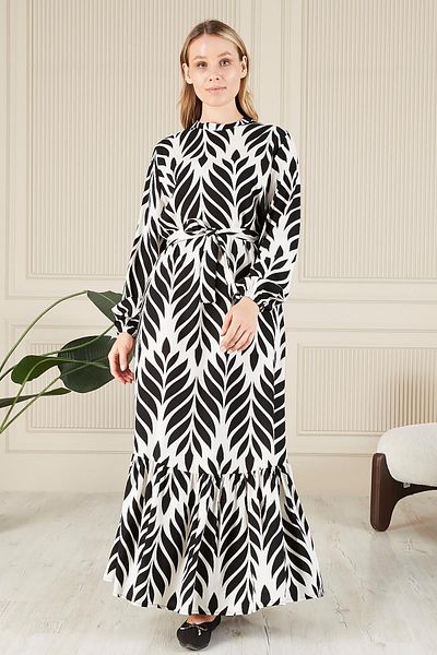 Ferace Φόρεμα Hijab από βισκόζη με γιακά μεγάλου μεγέθους - Υφασμάτινο πλισέ και πλισέ