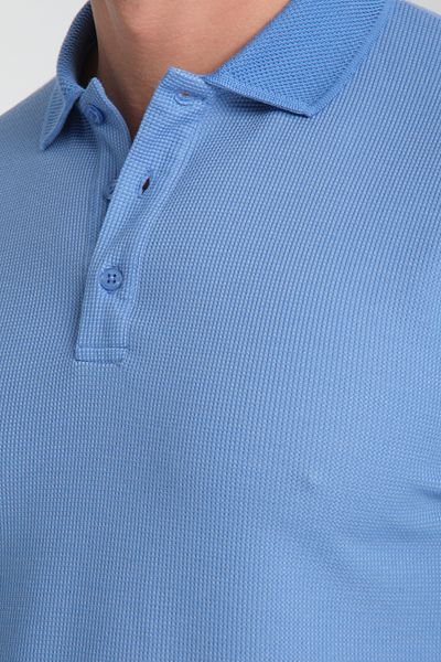 Frappoli Ανδρικό μπλουζάκι Walfer - Blue Slim Fit Waffle Polo Collar T-shirt 100% βαμβακερό ύφασμα που δεν προσποιείται