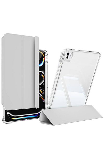 UnDePlus Apple iPad Pro 11 inch M4 2024 - Acrylic Transparent Detachable Case with Pen Compartment A2836 A2837 A3006