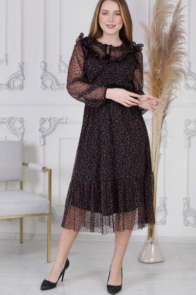 thezkscom Flocked Print Plus Size Chiffon Dress