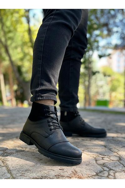 FAYMAZ Ανδρικές μαύρες μπότες Personality - Suede με λεπτομέρειες και κορδόνια