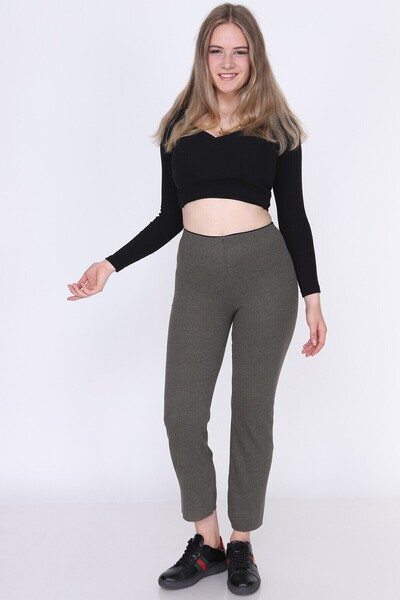 Cotton Mood 9380793 Corded Fabric Elastic Waist Long Trousers Khaki