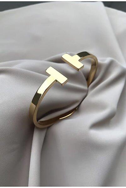 TAKI HOME Tiffany model T uçlu desenli altın kaplama çelik bileklik kelepçe