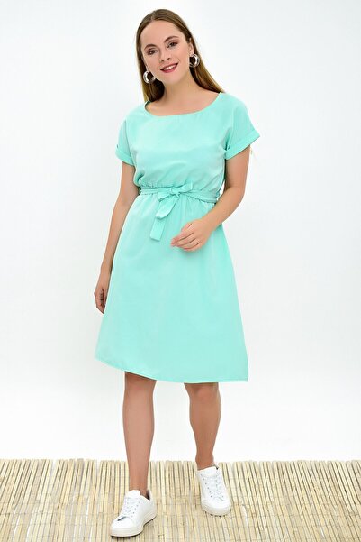 Cotton Mood 9303031 Dok.Viskon Batwing Sleeve Dress with Elastic Waist Mint