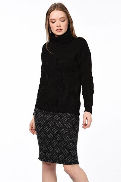 Cotton Mood 8515171 Straw Patterned Elastic Waist Slit Pencil Skirt Fume