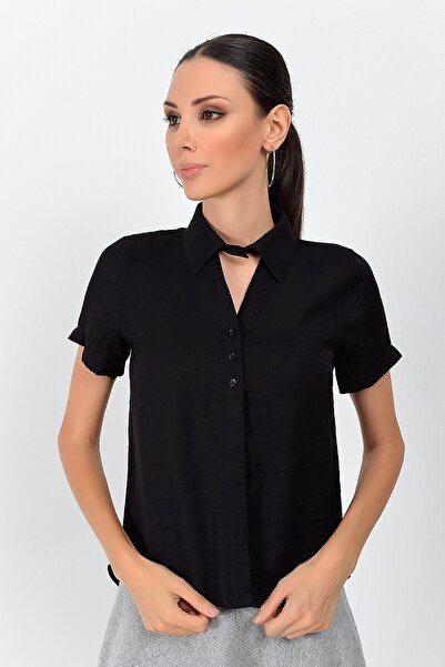 Cotton Mood 9362998 Bodrum Collar Short Sleeve Shirt with Window on the Front...