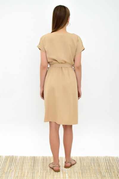 Cotton Mood 9303031 Dok.Viskon Elastic Waist Bat Sleeve Dress Beige