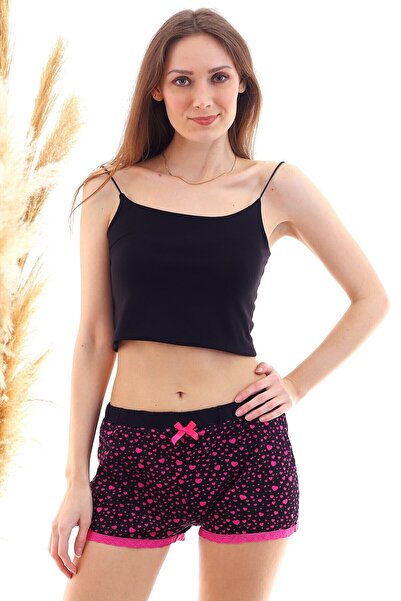 Cotton Mood 20050517 Single Jersey Elastic Waist Lace Stripe Shorts Black Fusya