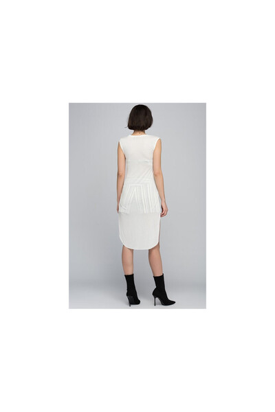 Cotton Mood 8080846 Text Printed Back Skirt Long Sleeveless Tunic Ekru