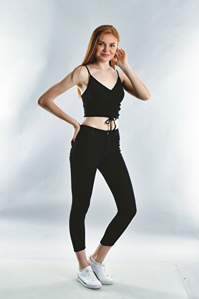 Cotton Mood 20072005 Ribbed Knit Strappy Drawstring Bustier Black