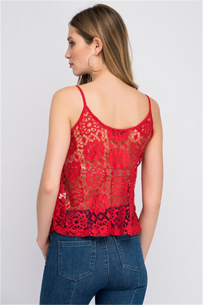 Cotton Mood 8114299 Lace Frontal Double Layered Strap Blouse Red