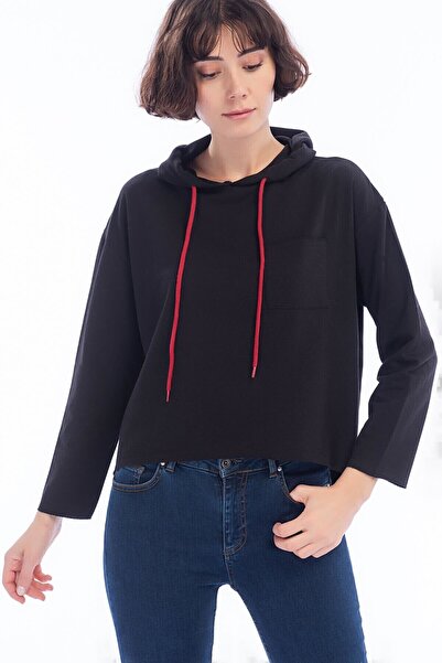 Cotton Mood 8412779 سويت شيرت بقلنسوة بسحاب خلفي أسود اللون