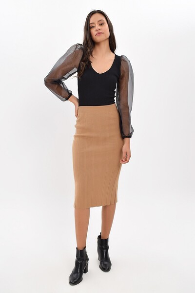 Cotton Mood 9426188 Knitwear Slit Pencil Skirt Mink