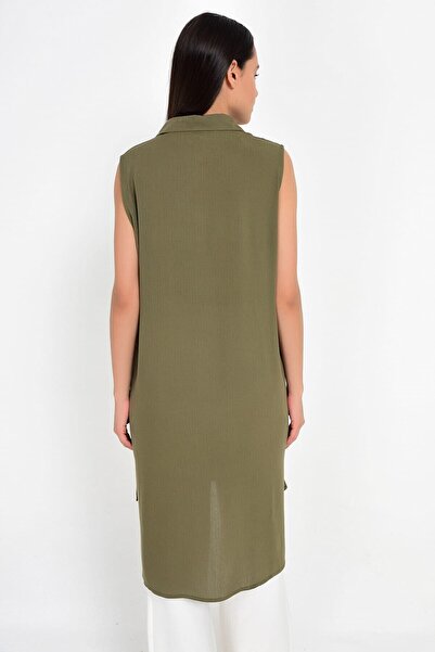Cotton Mood 9202027 Şile Cloth Skirt Slit Sleeveless Long Shirt Dress Khaki